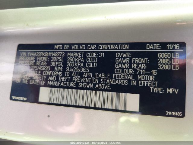 YV4A22PK8H1148773 Volvo Xc90 T6 Momentum
