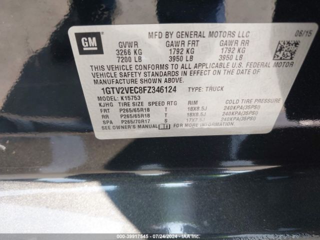 1GTV2VEC8FZ346124 GMC Sierra 1500 Slt