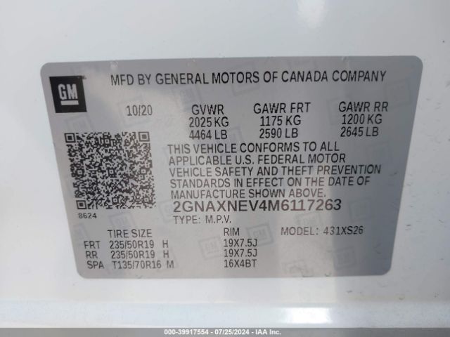 2GNAXNEV4M6117263 Chevrolet Equinox Fwd Premier