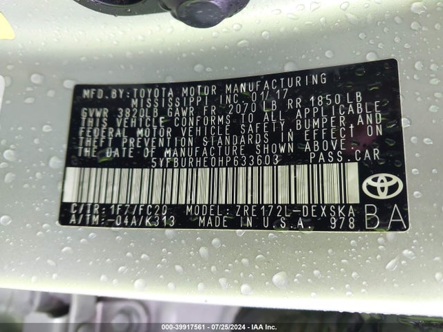 Toyota COROLLA SE 2017 5YFBURHE0HP633603 Image 9