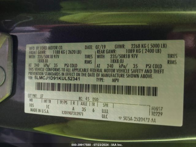 5LMCJ1D91KUL52341 Lincoln Mkc Standard