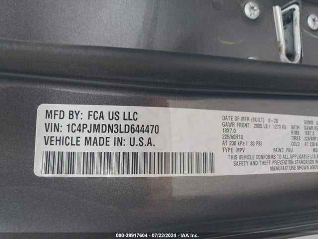 1C4PJMDN3LD644470 Jeep Cherokee Limited 4x4