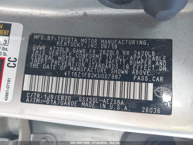 Toyota Avalon Touring 2019 4T1BZ1FB2KU007987 Image 9