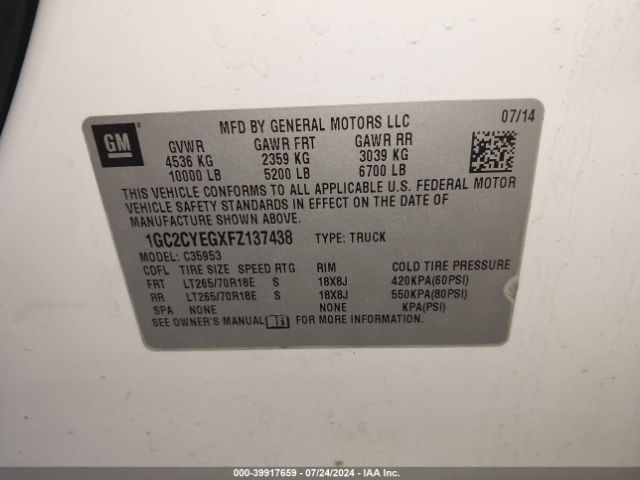 1GC2CYEGXFZ137438 Chevrolet Silverado 3500hd Wt