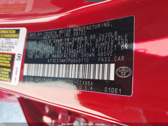 4T1C31AK7PU049110 Toyota Camry Le Hybrid