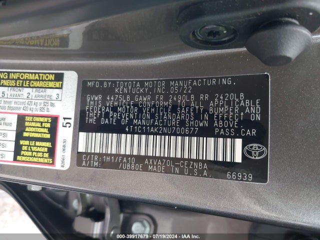 Toyota CAMRY LE 2022 4T1C11AK2NU700677 Image 9