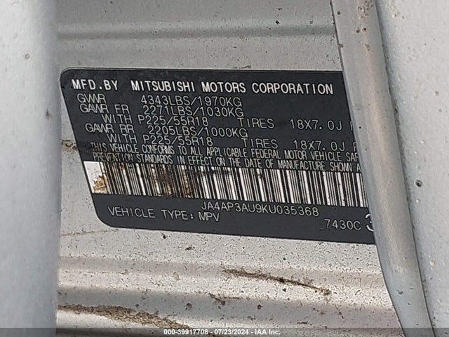 2019 MITSUBISHI OUTLANDER SPORT JA4AP3AU9KU035368 Photo 8