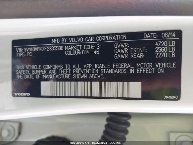 YV140MFK7F2335586 Volvo S60 T5 Premier