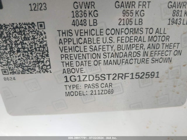 Chevrolet MALIBU LT 2024 1G1ZD5ST2RF152591 Image 9