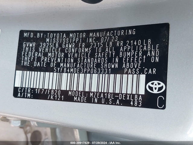 Toyota COROLLA LE 2023 5YFB4MDE3PP063331 Image 9