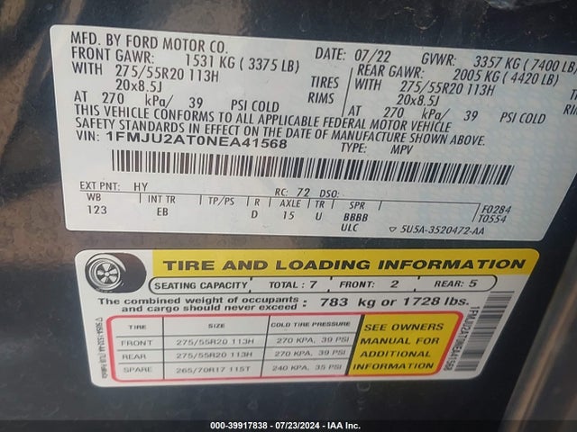 Ford Expedition Limited 2022 1FMJU2AT0NEA41568 Image 9