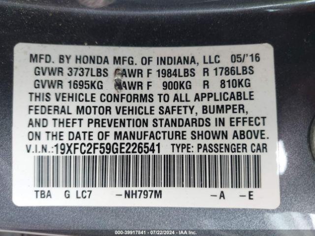 19XFC2F59GE226541 Honda Civic Lx
