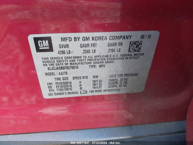 KL4CJASB6FB270016 Buick Encore