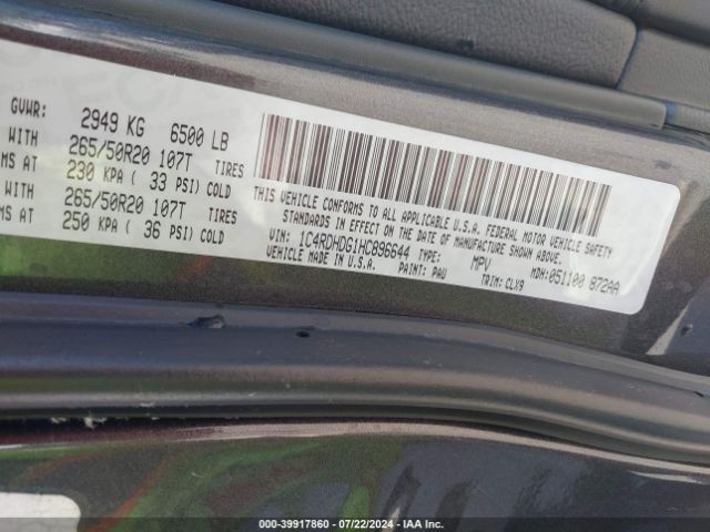 1C4RDHDG1HC896644 Dodge Durango Gt Rwd