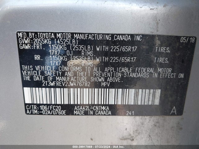 Toyota Rav4 Xle 2018 2T3WFREV2JW476782 Image 9