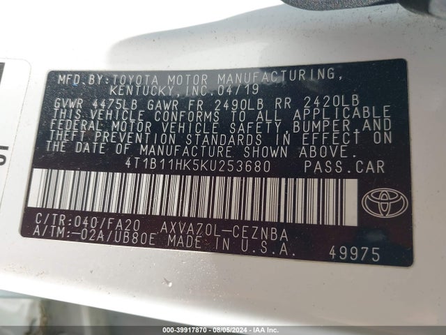 Toyota CAMRY LE 2019 4T1B11HK5KU253680 Image 9
