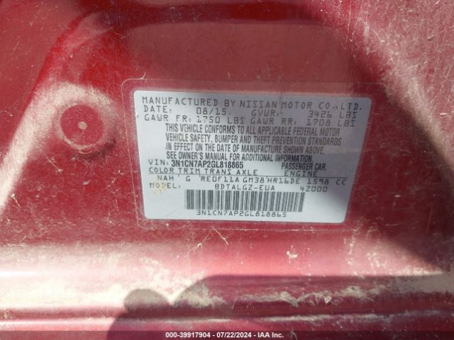 3N1CN7AP2GL818865 Nissan Versa 1.6 Sl