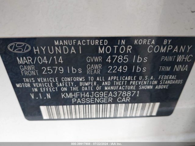 KMHFH4JG9EA378871 Hyundai Azera Limited