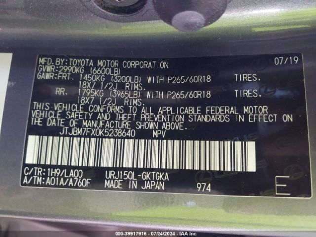 JTJBM7FX0K5238640 Lexus 460 Premium
