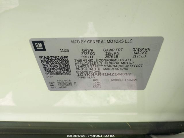 1GYKNAR41MZ144707 Cadillac Xt5 Fwd Luxury