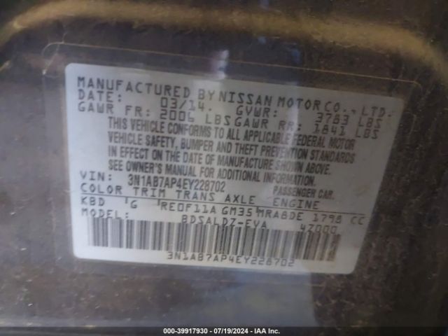 3N1AB7AP4EY228702 Nissan SENTRA SV