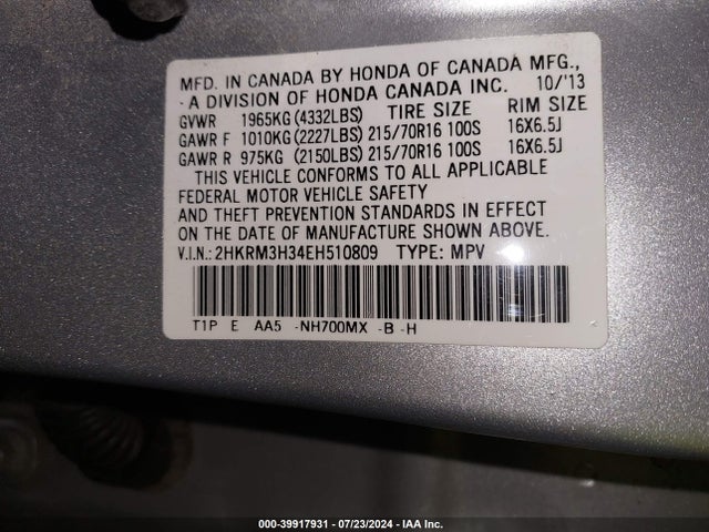 Honda CR-V LX 2014 2HKRM3H34EH510809 Image 9