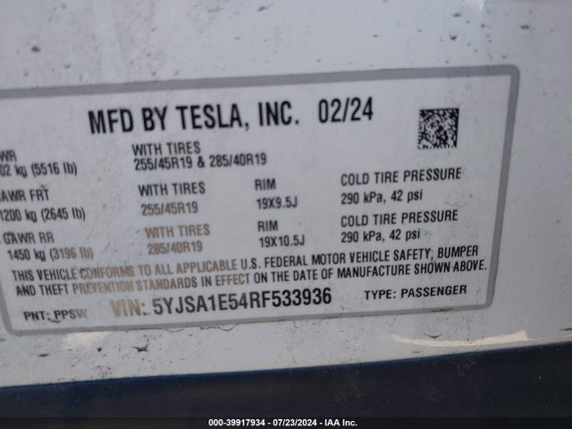 2024 TESLA MODEL S 5YJSA1E54RF533936 Photo 8