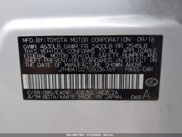 JTHBA1D27G5036769 Lexus IS 200T