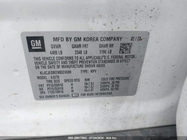 KL4CJESM2NB524599 Buick Encore Awd Preferred