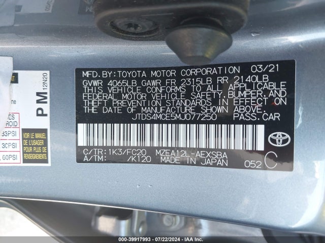 Toyota COROLLA SE 2021 JTDS4MCE5MJ077250 Image 9