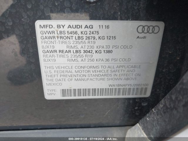 WA1BNAFY5J2002100 Audi Q5 2.0t Premium/2.0t Tech Premium