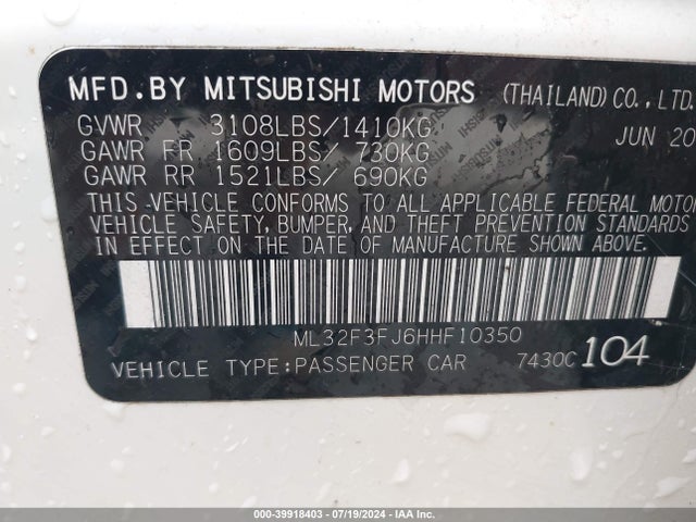 2017 MITSUBISHI MIRAGE G4 ML32F3FJ6HHF10350 Photo 8
