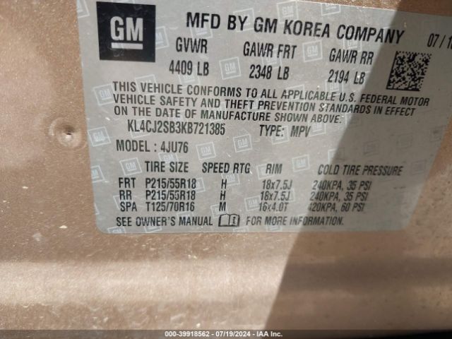 KL4CJ2SB3KB721385 Buick Encore Awd Sport Touring