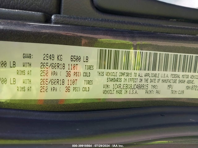 1C4RJEBG8JC480915 Jeep Grand Cherokee Limited 4x2
