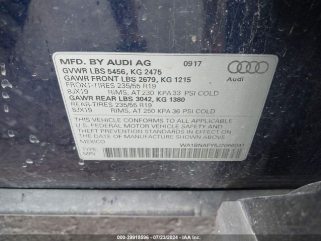 WA1BNAFY5J2066041 Audi Q5 2.0t Premium/2.0t Tech Premium