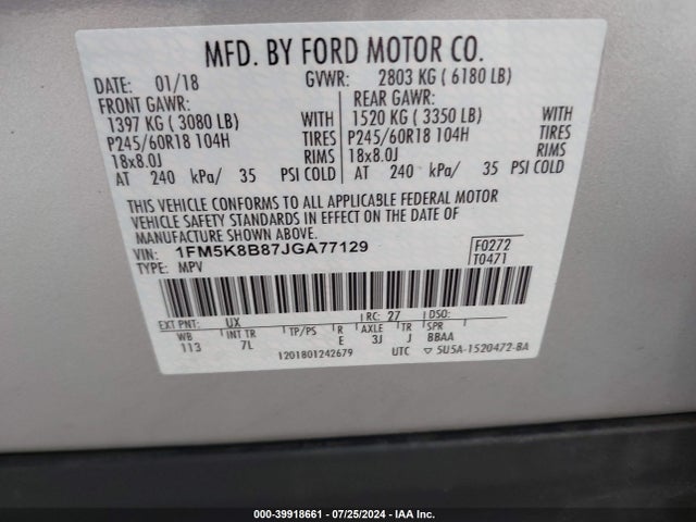 Ford Explorer 2018 1FM5K8B87JGA77129 Image 9