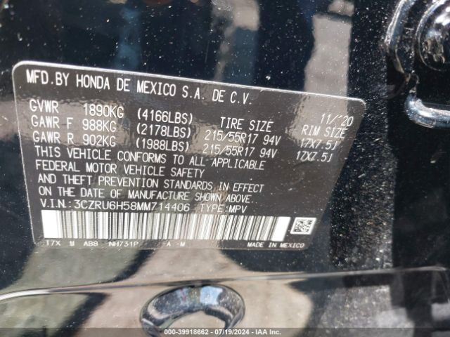 3CZRU6H58MM714406 Honda Hr-v Awd Ex
