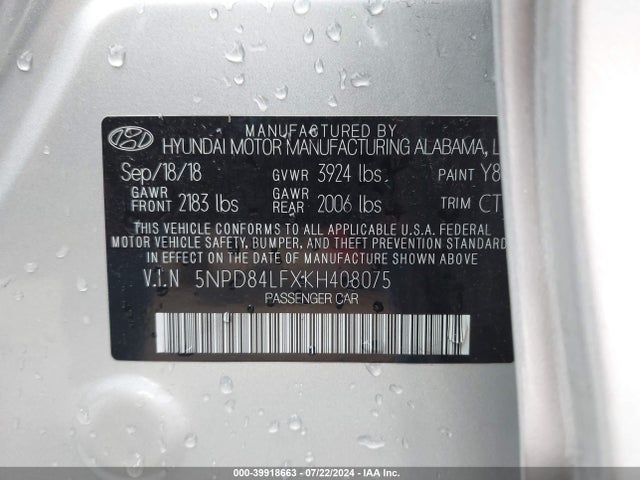 Hyundai ELANTRA SEL 2019 5NPD84LFXKH408075 Image 9