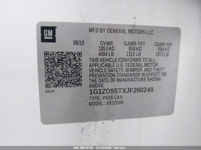 Chevrolet MALIBU LT 2018 1G1ZD5STXJF260249 Image 9