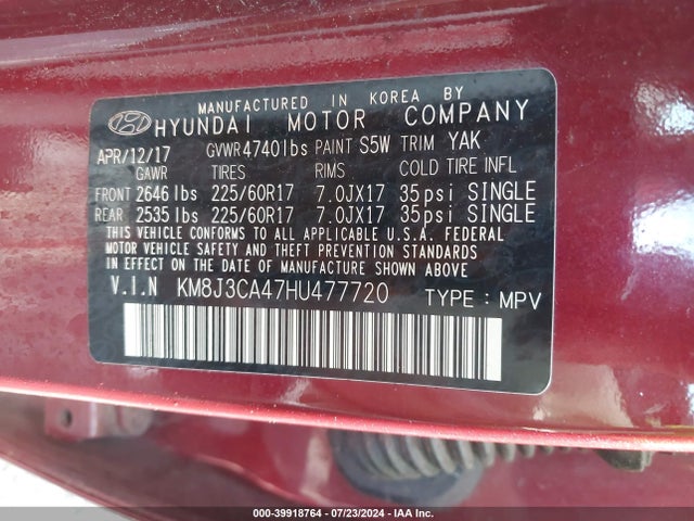 Hyundai TUCSON SE 2017 KM8J3CA47HU477720 Image 9