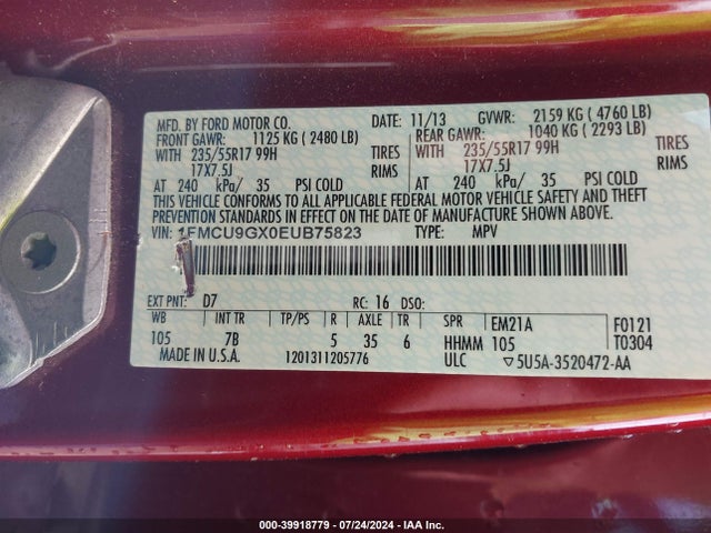 Ford ESCAPE SE 2014 1FMCU9GX0EUB75823 Image 9