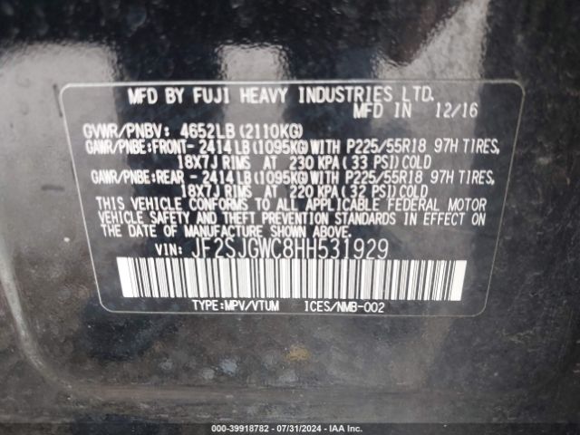JF2SJGWC8HH531929 Subaru Forester 2.0xt Touring