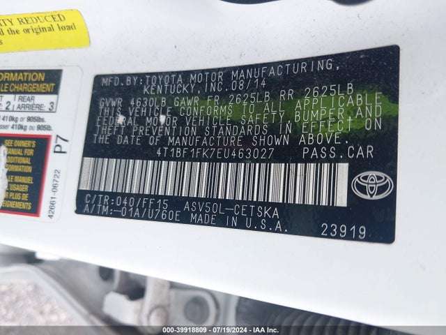 Toyota CAMRY SE 2014 4T1BF1FK7EU463027 Image 9
