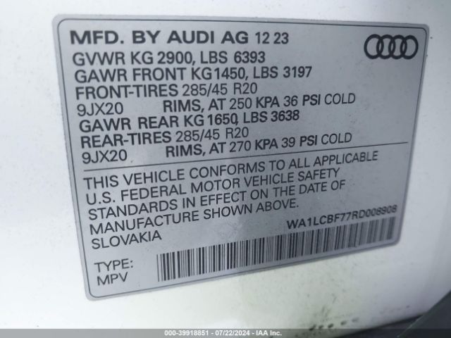 WA1LCBF77RD008908 Audi Q7 Premium Plus 45 Tfsi Quattro Tiptronic