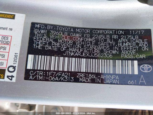 JTNKARJEXJJ562306 Toyota COROLLA IM