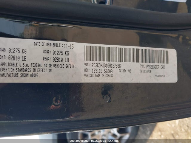 Dodge Charger Sxt 2016 2C3CDXJG1GH127596 Image 9