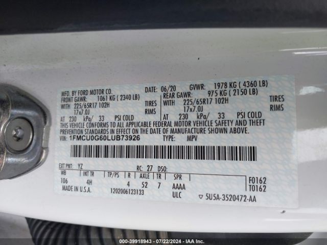 1FMCU0G60LUB73926 Ford ESCAPE SE