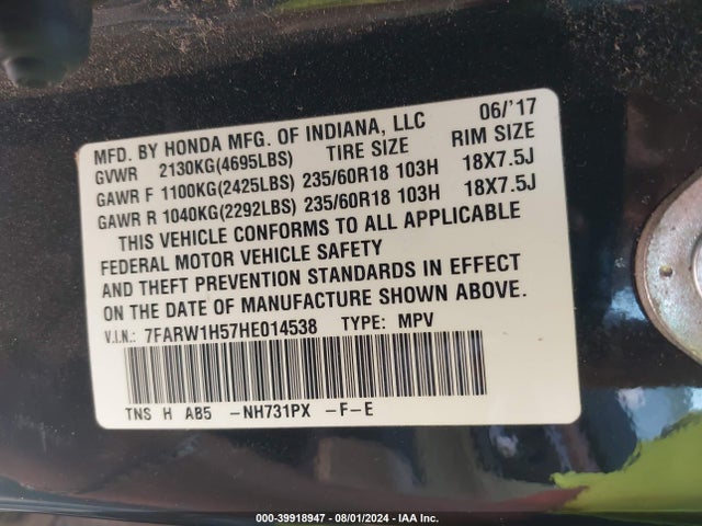 Honda CR-V EX 2017 7FARW1H57HE014538 Image 9