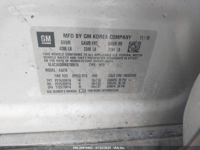 KL4CJASB8KB789515 Buick Encore Fwd Preferred