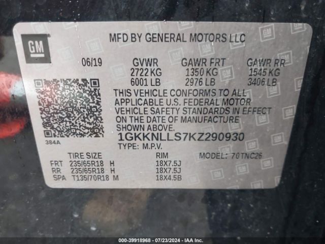 1GKKNLLS7KZ290930 GMC Acadia Sle-2
